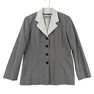 VTG Noviello Bloom Blazer‎ Womens 14 Gray Plaid Four Button Suit Jacket Career